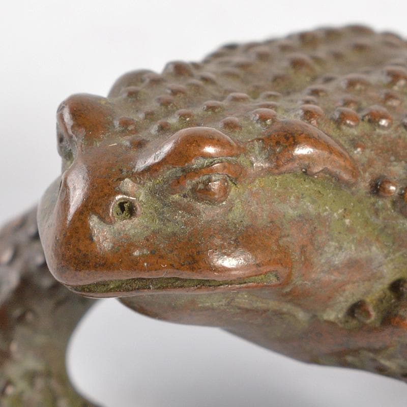 中国　古銅　蛙　紙鎮　置物　一對　C　R6733E