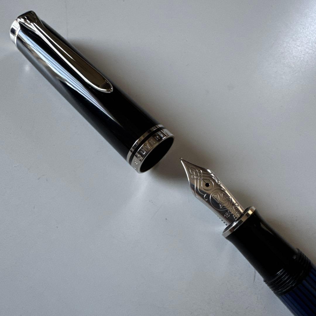 ペリカン 万年筆スーベレーン M805 ブルーストライプ青縞 ＥFニブ 極細字