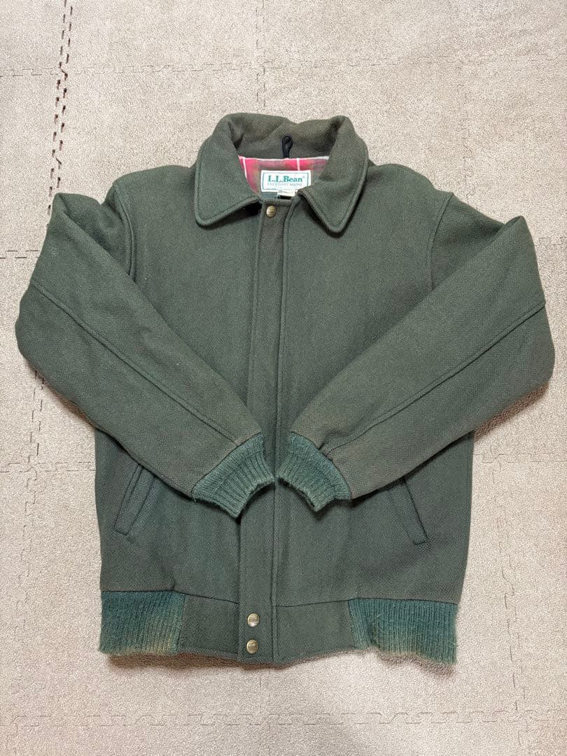 L.L.Bean ウールジャケット S USA製 裏地チェック グリーン