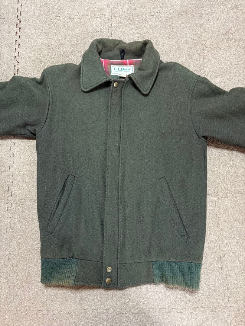 L.L.Bean ウールジャケット S USA製 裏地チェック グリーン