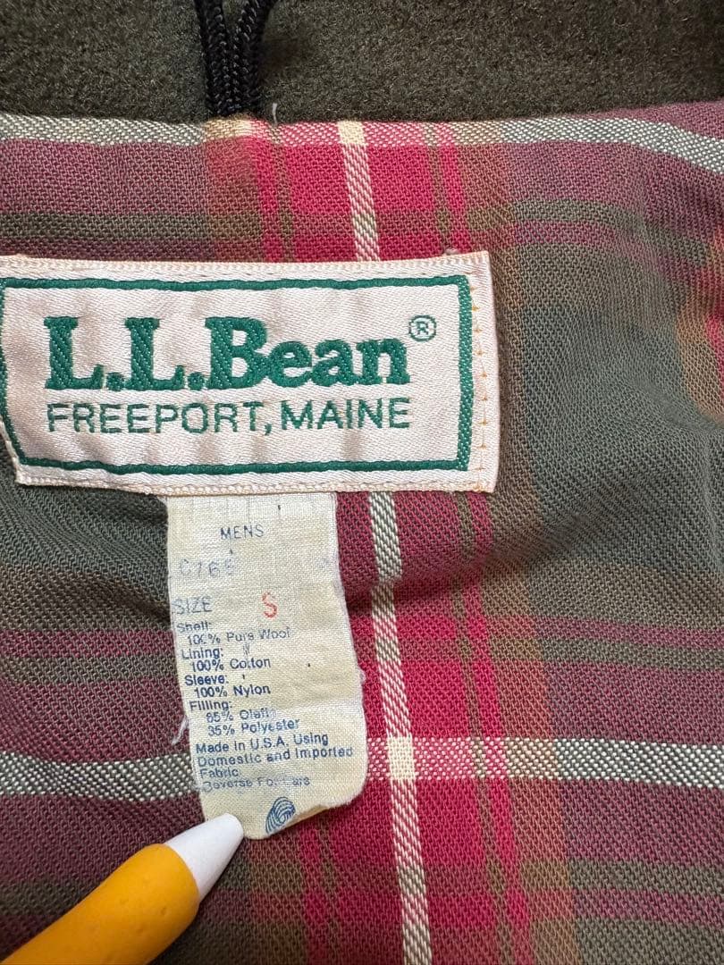 L.L.Bean ウールジャケット S USA製 裏地チェック グリーン
