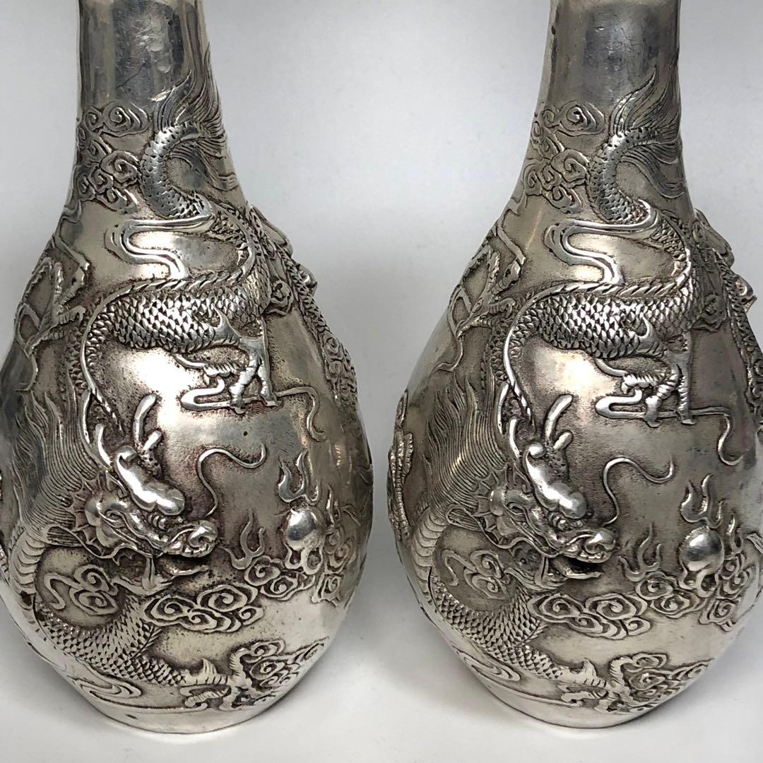 アンティーク　銀竜　花瓶　高級　時代物　縁起物　インテリア　美術品　レア