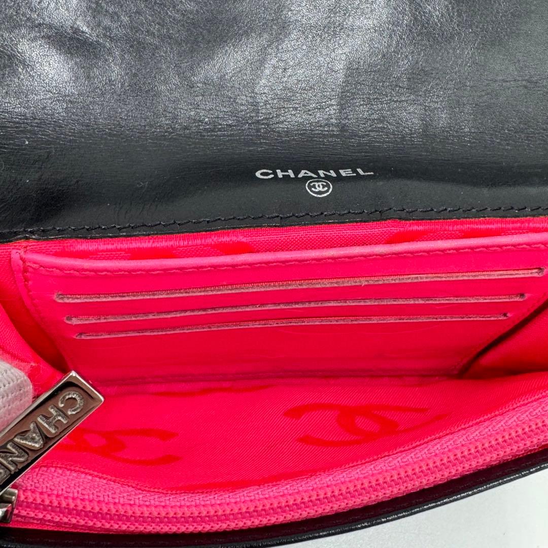 CHANEL シャネル カンボンライン レザー 二つ折り財布 コンパクト財布