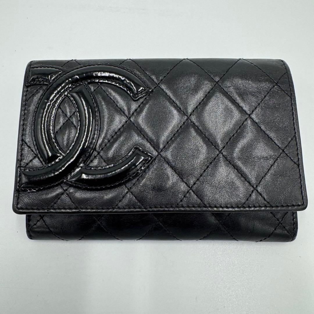 CHANEL シャネル カンボンライン レザー 二つ折り財布 コンパクト財布