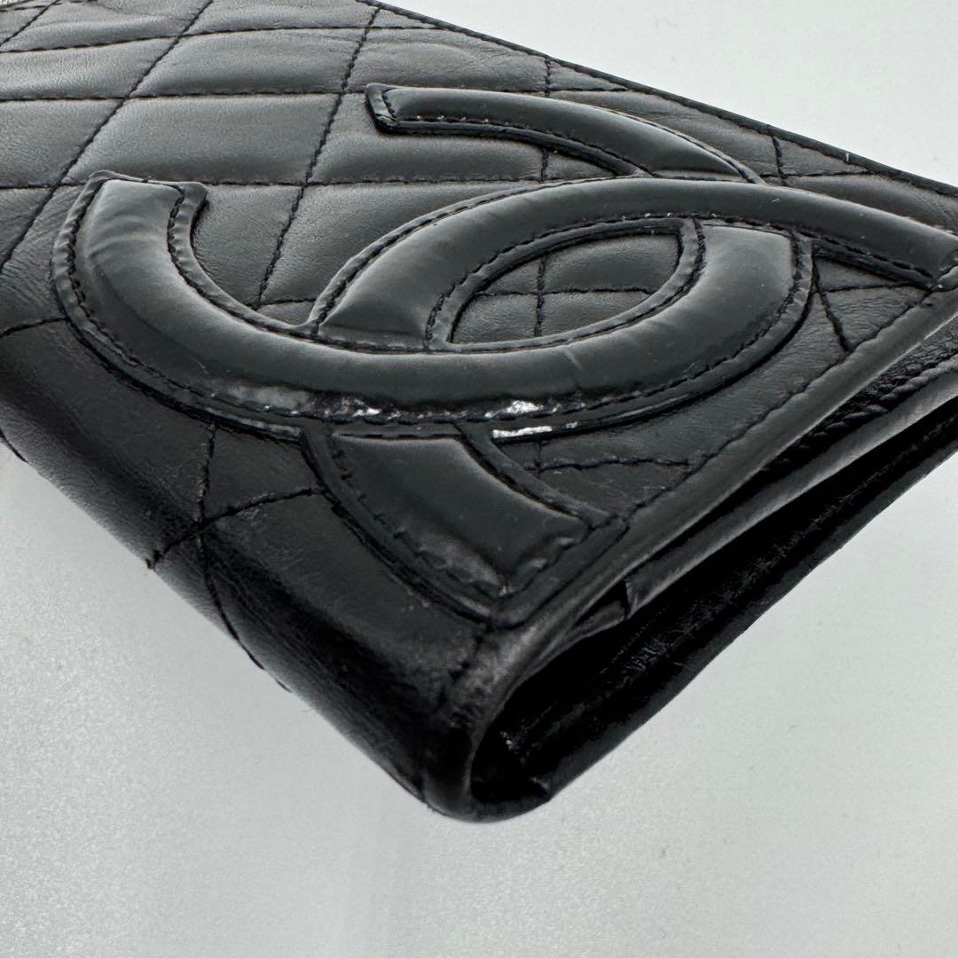 CHANEL シャネル カンボンライン レザー 二つ折り財布 コンパクト財布