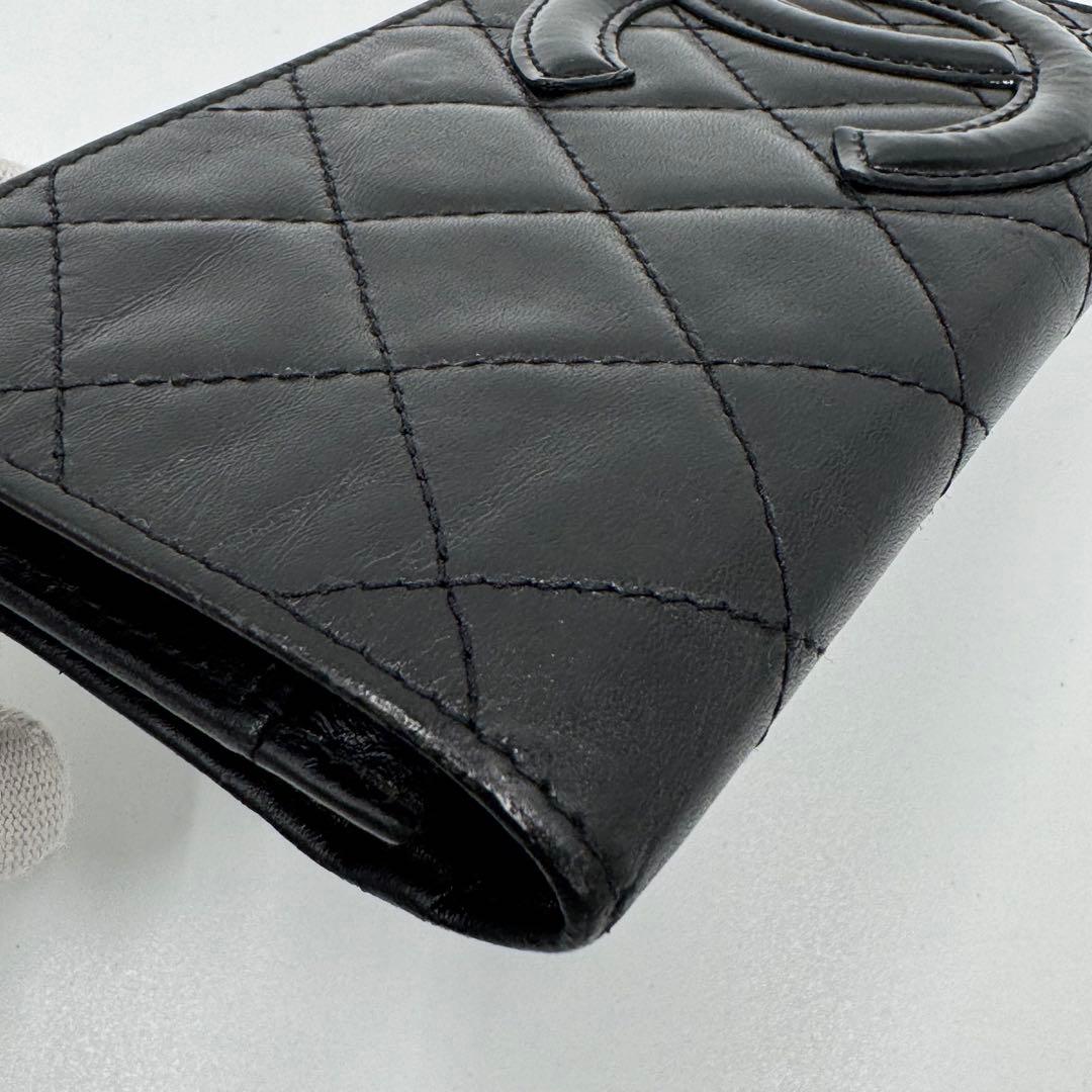 CHANEL シャネル カンボンライン レザー 二つ折り財布 コンパクト財布