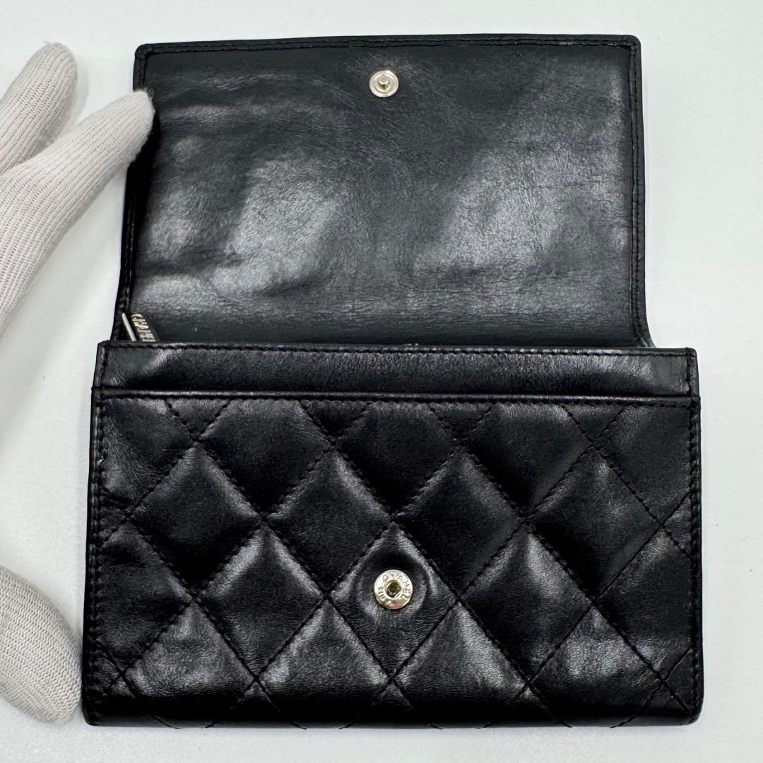CHANEL シャネル カンボンライン レザー 二つ折り財布 コンパクト財布