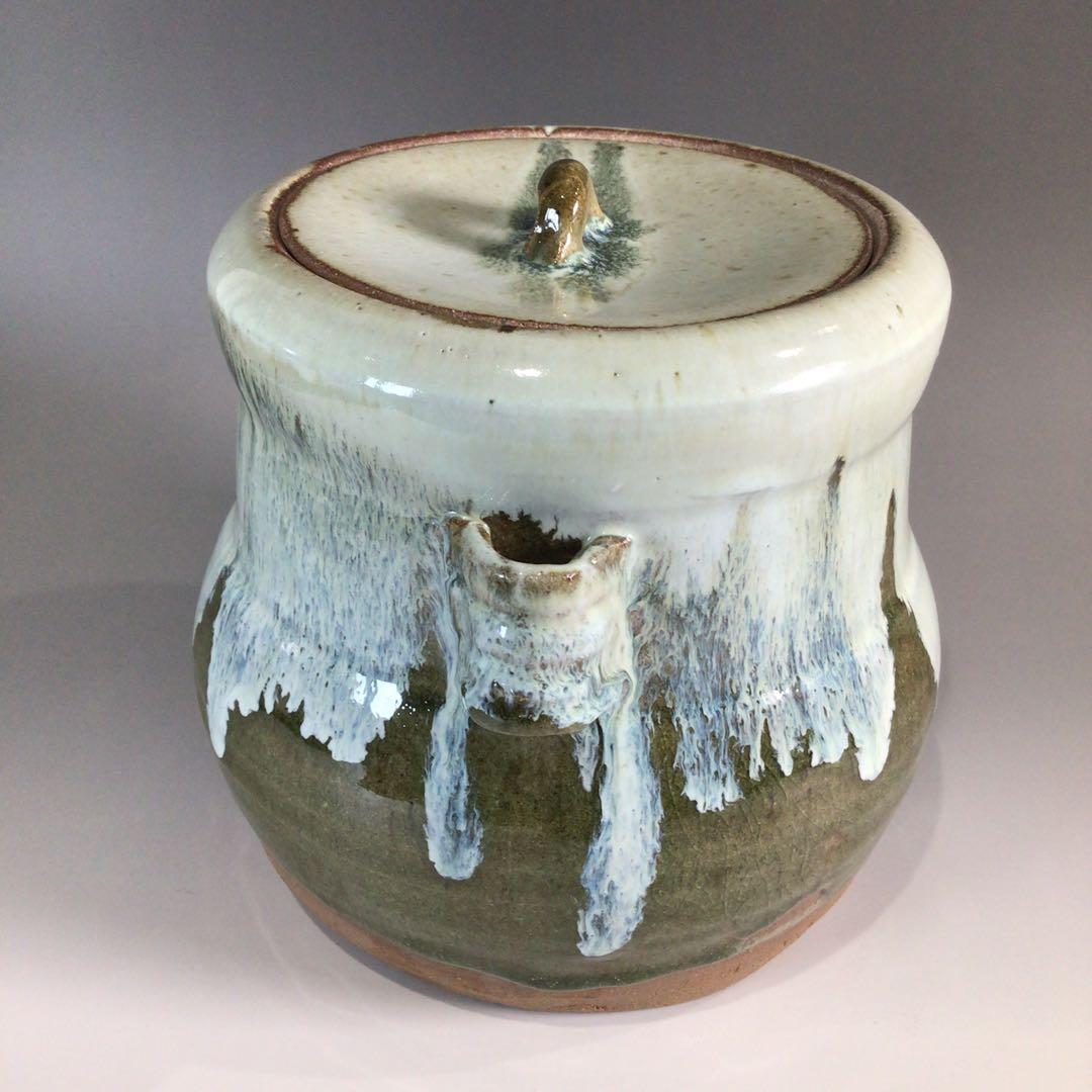 Ｐ４４７　水指　『唐津焼』『内山仙鶴造』『耳付水指』　共箱　茶道具