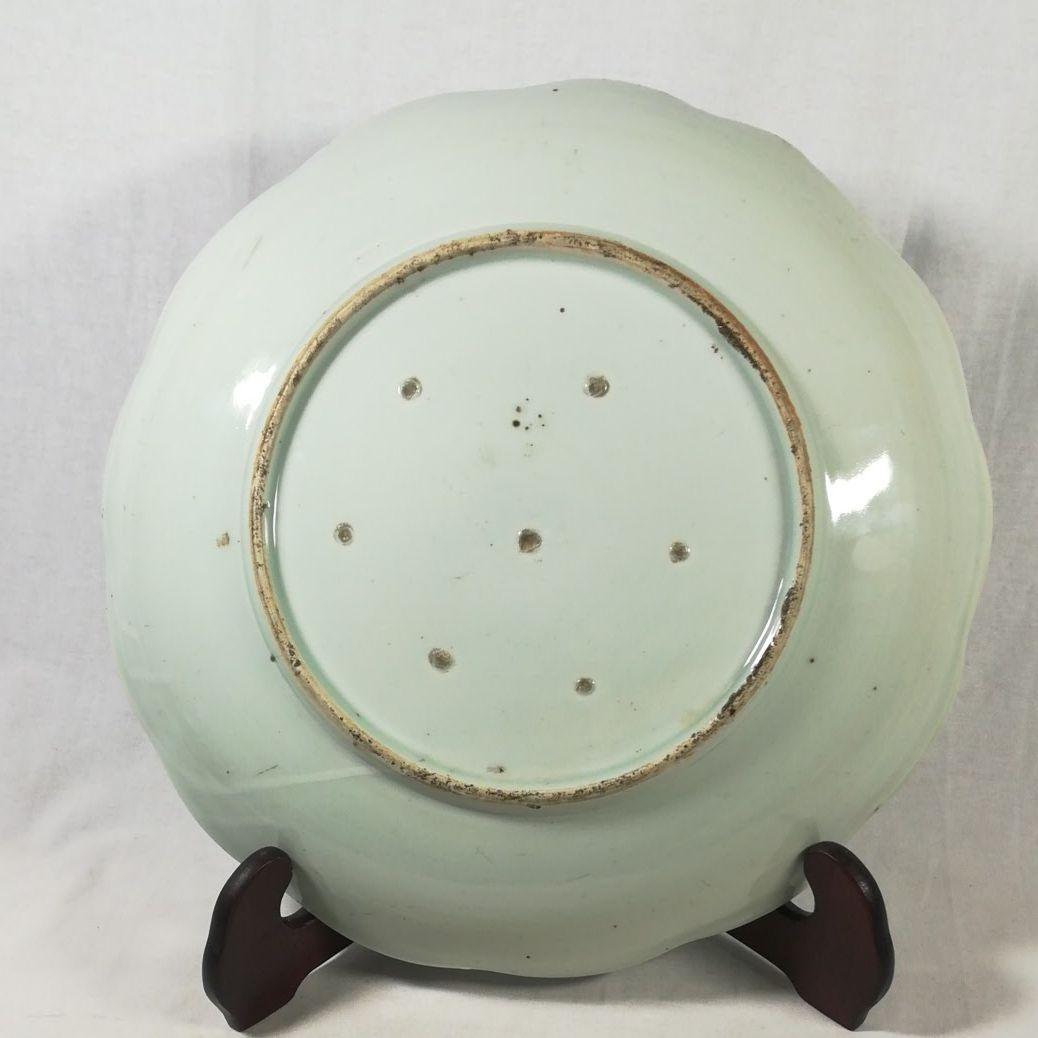 古い　染付大皿　皿　鶴　松