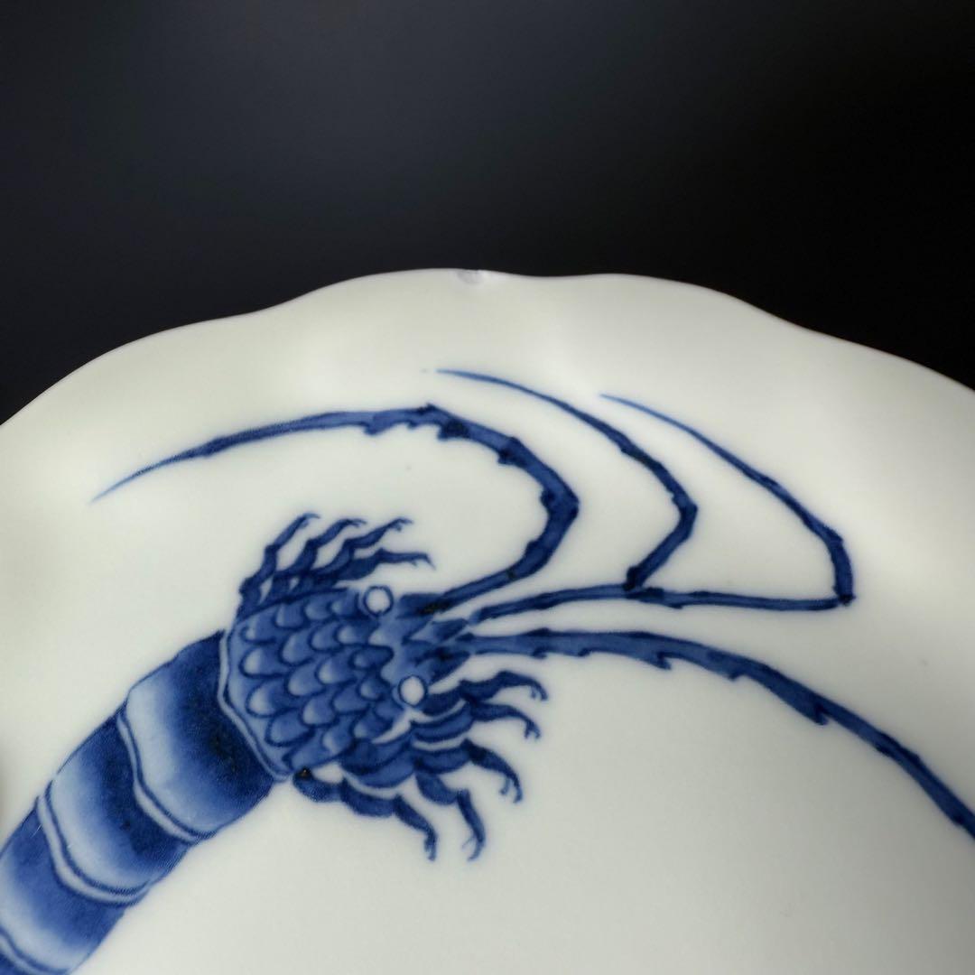 昭和初期　十一代今右衛門　今泉今右衛門　錦　海老文様皿　五枚　共箱　希少菱形窯印