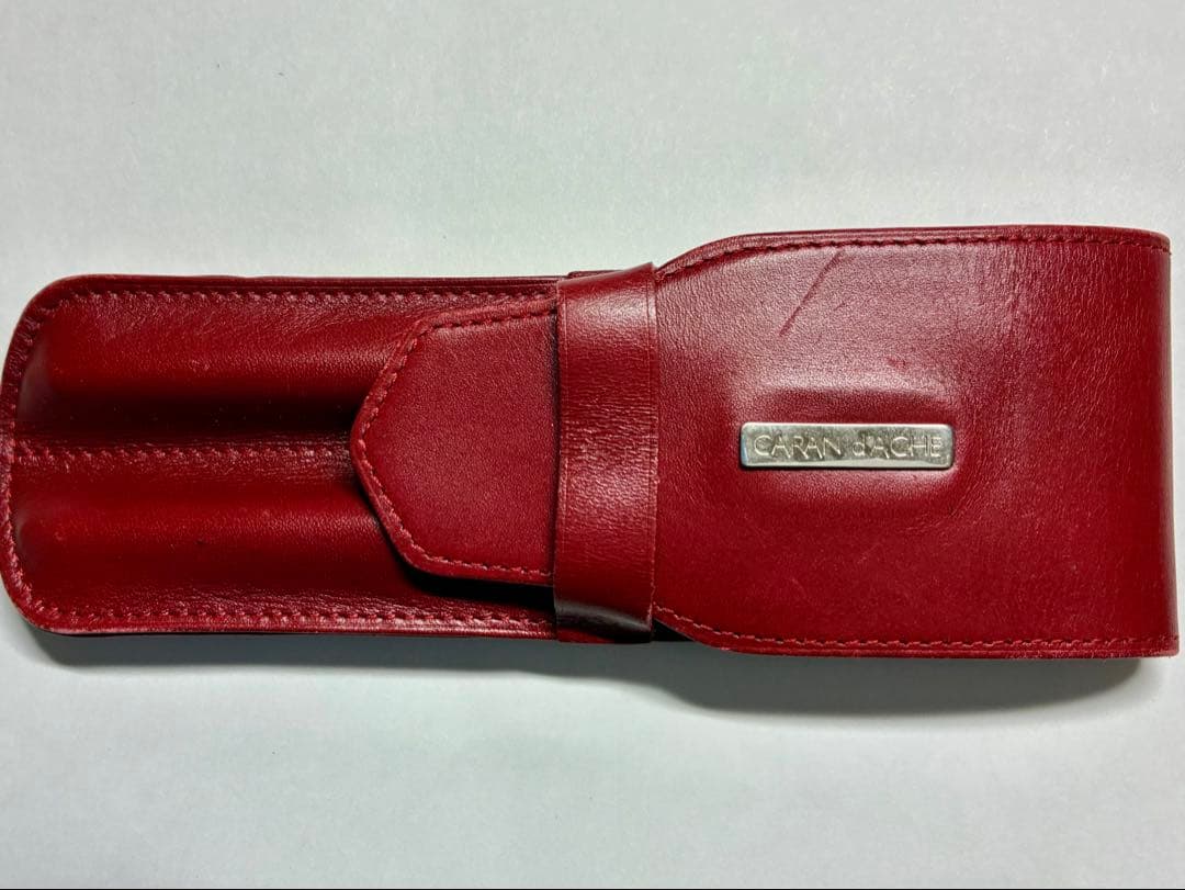 CARAN D’ACHE 赤万年筆 緑ボールペン 紅赤レザーケース