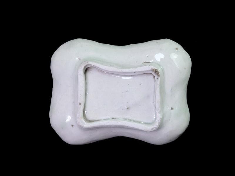 古伊万里　型刷印判　幾何学　市松紋様の図　変形皿　江戸期　AS-fbro