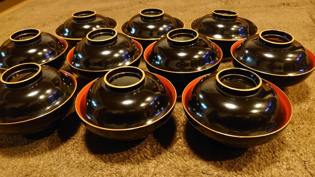 輪島塗　金蒔絵　蒔絵　波千鳥　蓋椀　１０客