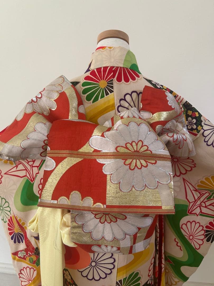 7歳　七五三　アンティーク正絹着物、帯、帯揚げ、帯締め　しごき