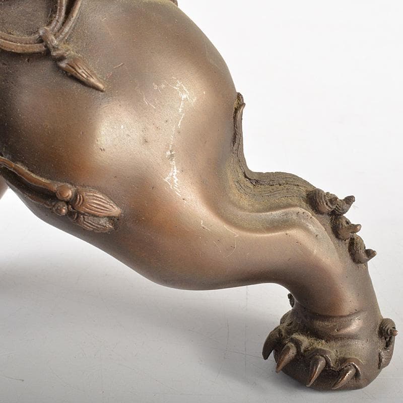 中国　古銅宣徳銅　玉乗り獅子　香炉　置物　Y　R7427