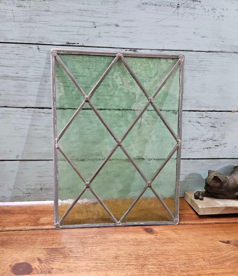 フランスアンティーク ステンドグラスの小窓 レトロ硝子 窓 扉 家具 装飾