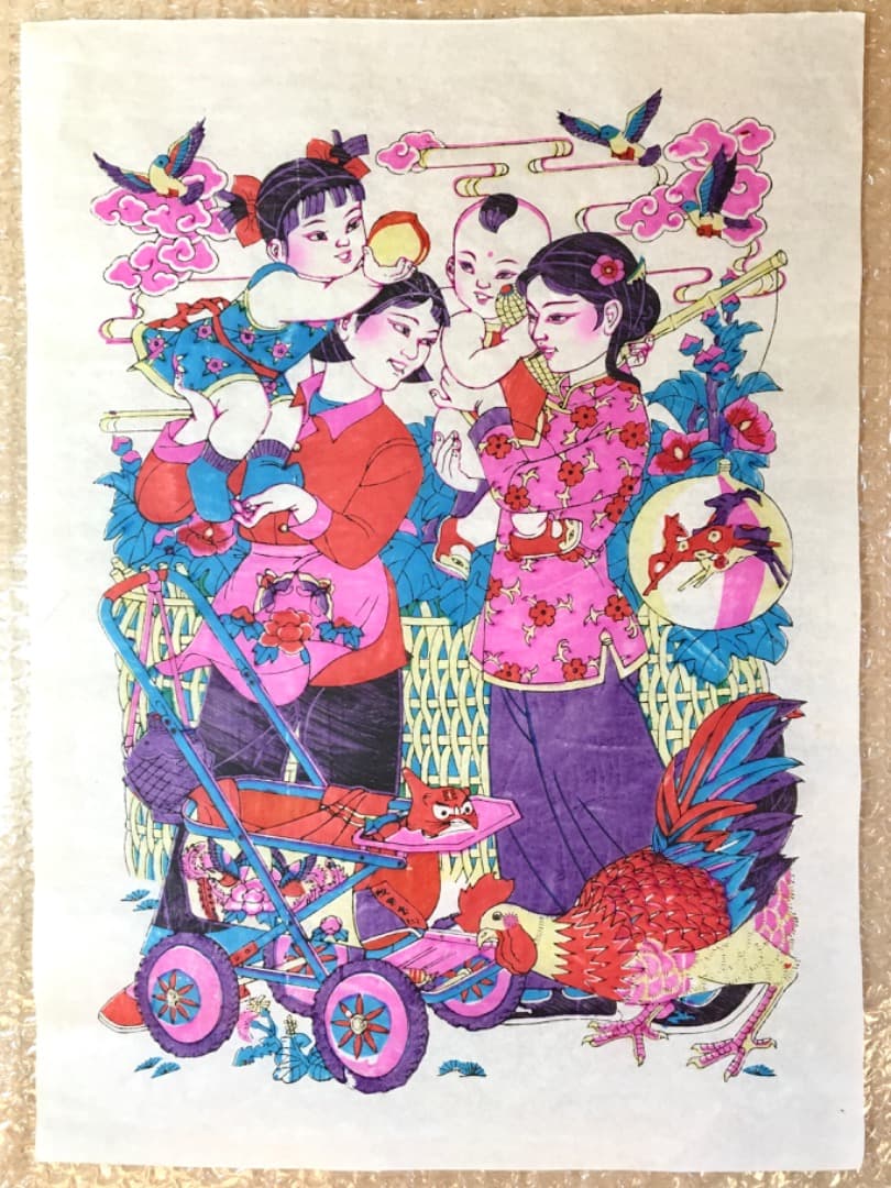 【縁起物】母子の美しい版画　版画 中国 年画 縁起物 春節 節句 旧正月