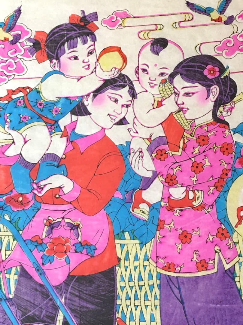 【縁起物】母子の美しい版画　版画 中国 年画 縁起物 春節 節句 旧正月