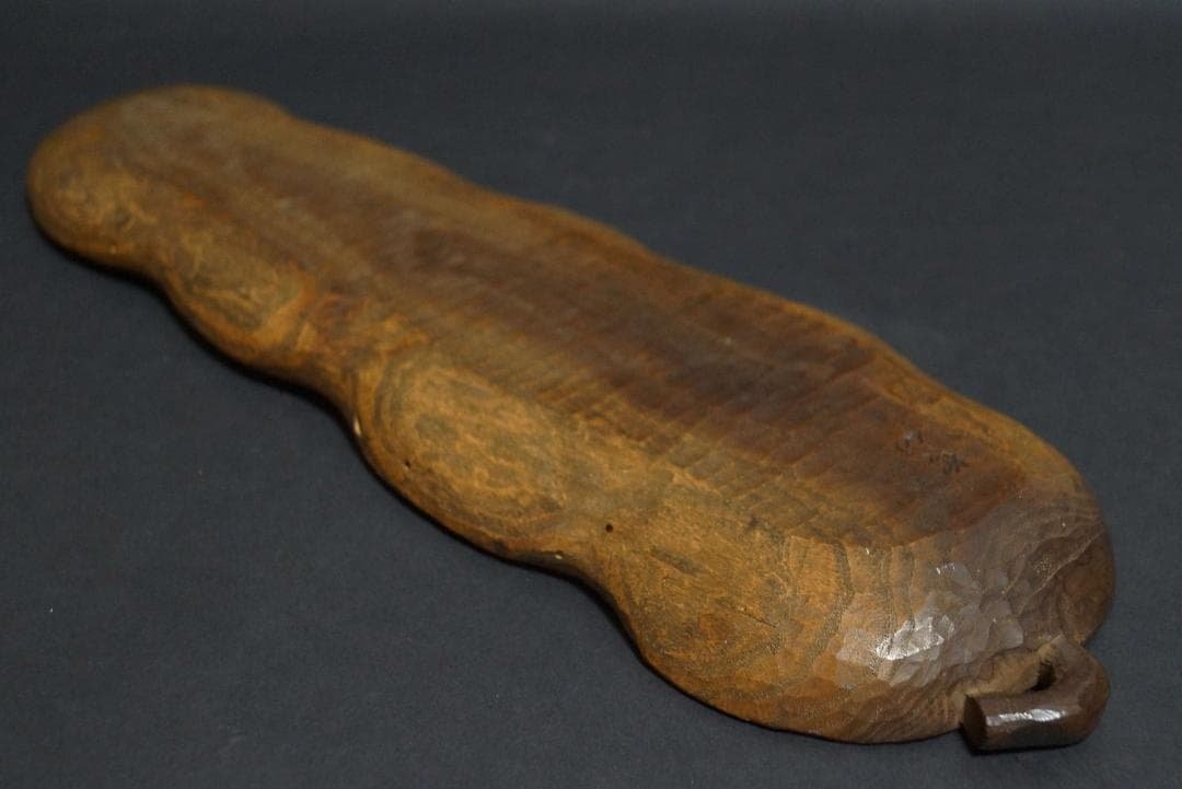 時代木彫 哲仙造 欅製 葉盆 一文字盆 刳り貫盆★美しい木目★長さ41㎝煎茶道具