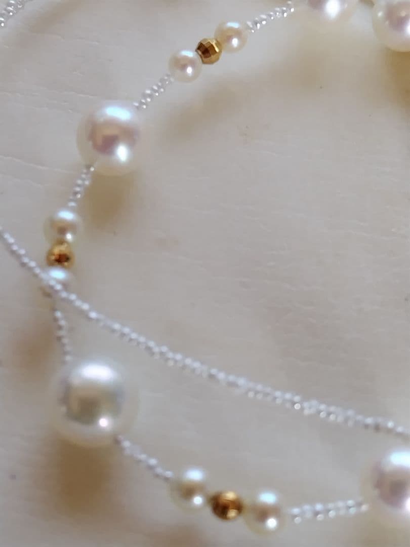 アコヤ真珠、あこや真珠ベビーパール、あこや砂芥子パールの、オメガ風ネックレス