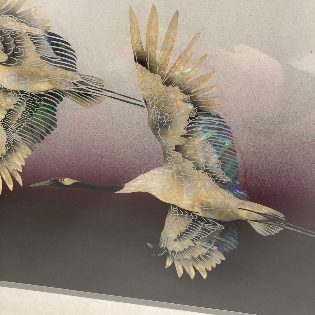 勲五等双光旭日章 受賞記念品 絵画 鶴 螺鈿アート 木製フレーム 額縁