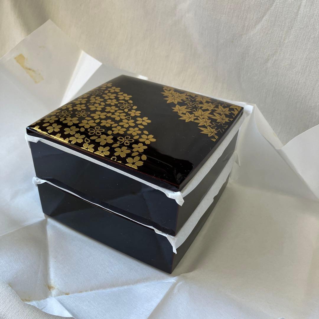 越前漆器　越前塗　溜塗り　本重箱　お重　重箱　二段重　二段重箱春秋蒔絵　桜と紅葉