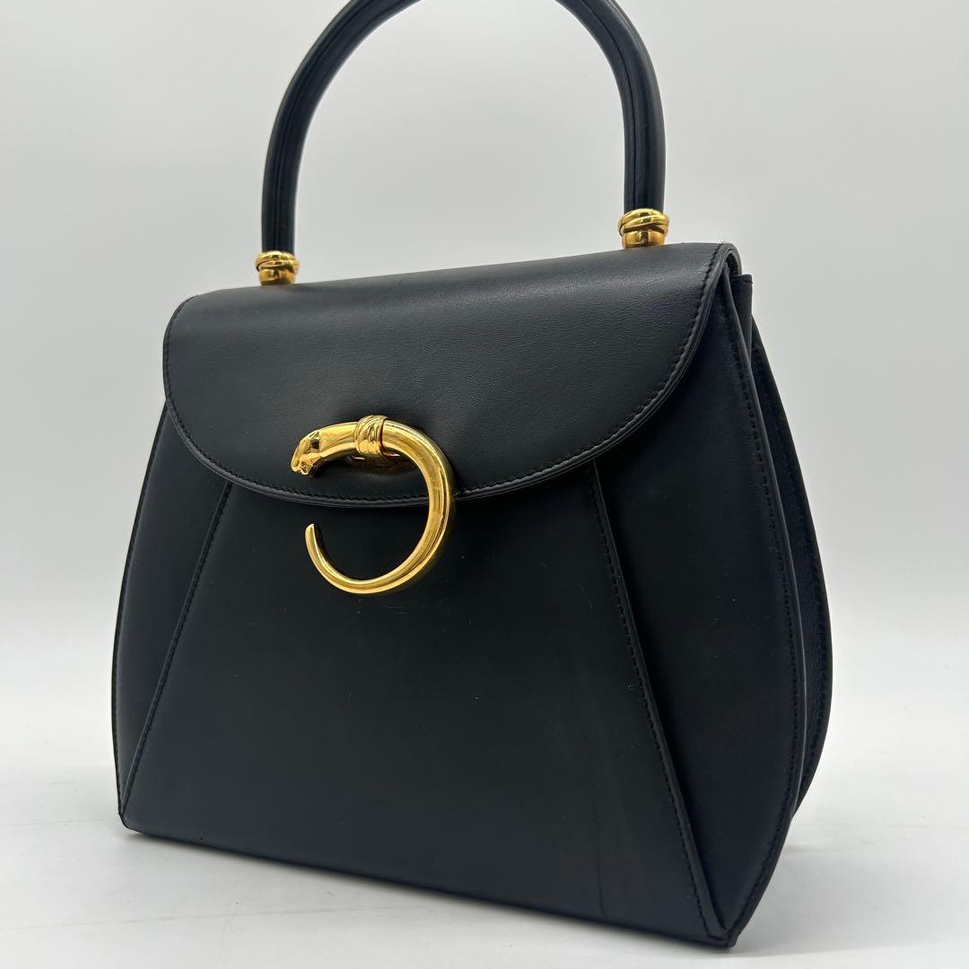 【美品】カルティエ パンテール ハンドバッグ ゴールド金具 フラップ レザー 黒