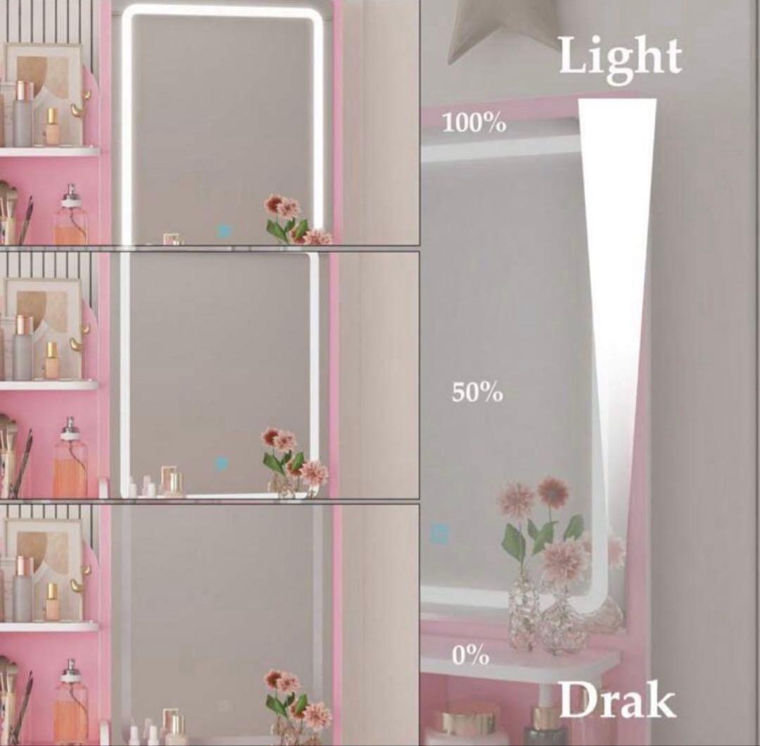 新品 ドレッサー LEDライト付き 鏡台 ピンク 大容量 化粧台