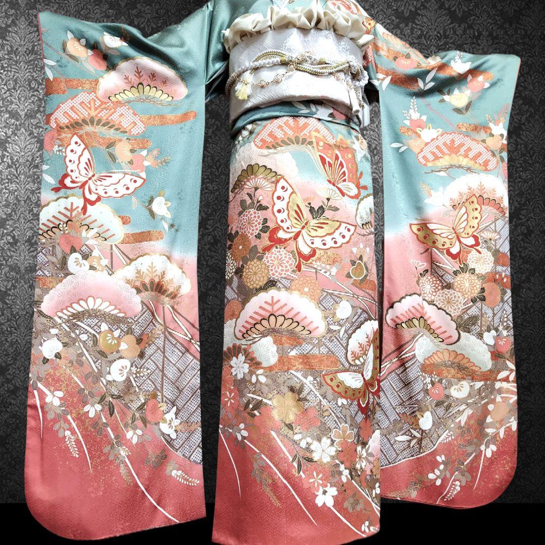 振袖フルセット(8点)・成人式・古典柄・金彩加工・くすみ・金駒刺繍・逸品