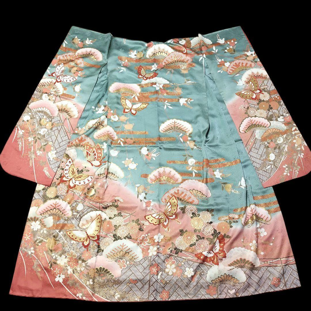 振袖フルセット(8点)・成人式・古典柄・金彩加工・くすみ・金駒刺繍・逸品