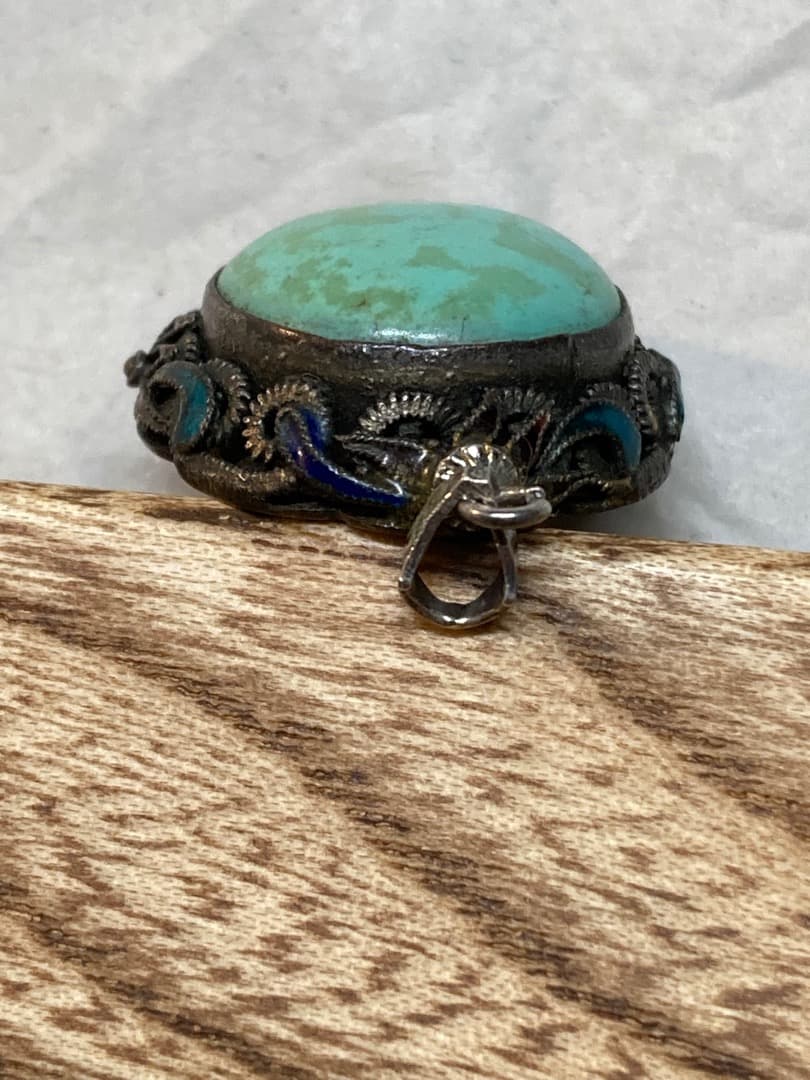 ヴィンテージ トルコ石 ターコイズ 七宝焼 ペンダントトップ 金彩？