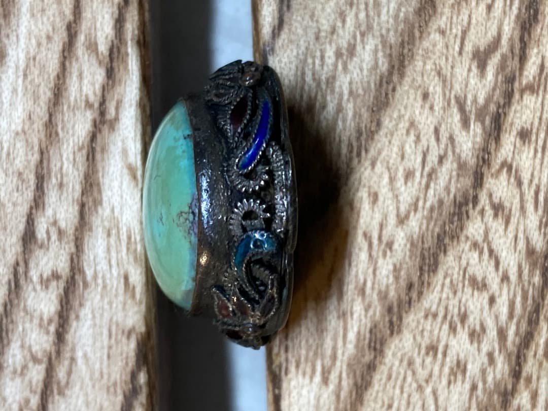 ヴィンテージ トルコ石 ターコイズ 七宝焼 ペンダントトップ 金彩？