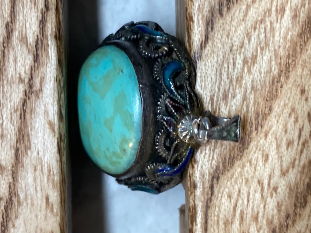 ヴィンテージ トルコ石 ターコイズ 七宝焼 ペンダントトップ 金彩？