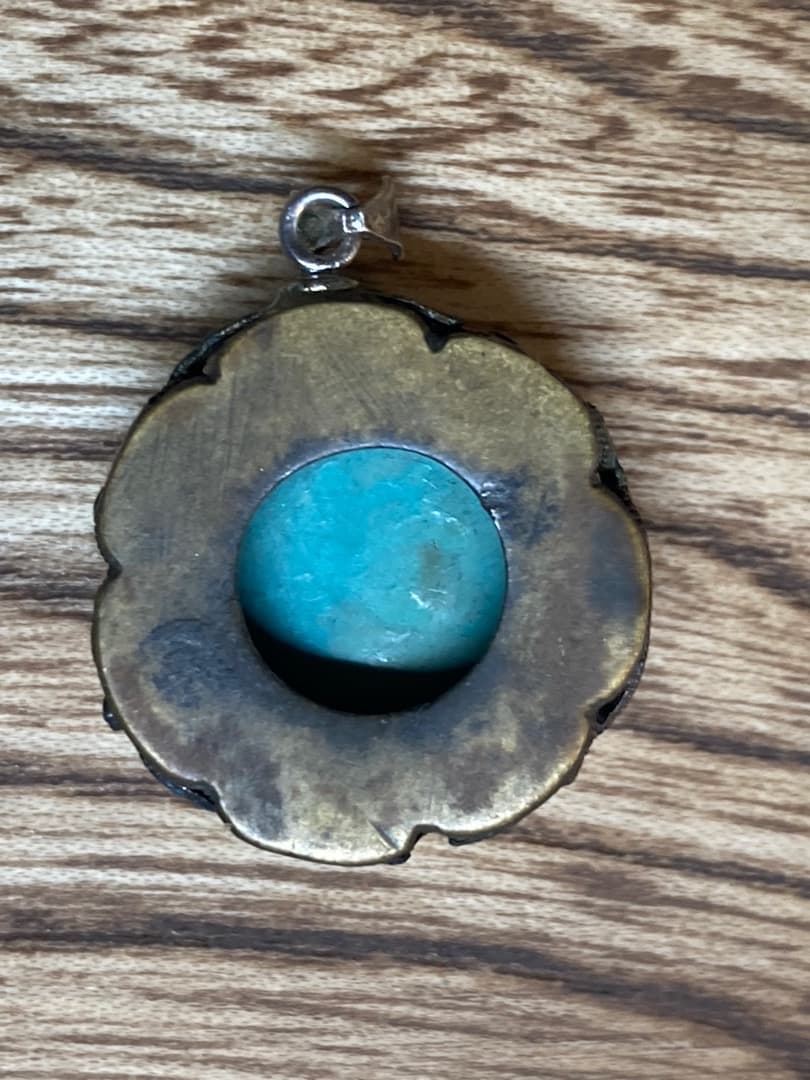 ヴィンテージ トルコ石 ターコイズ 七宝焼 ペンダントトップ 金彩？