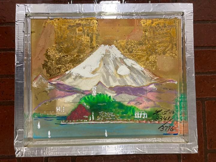 幻想絵画、空飛ぶ画家糸川裕志の富士山曼荼羅図、F６号、油絵、表、裏の二面