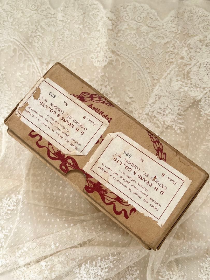 アンティークイギリスウェディング花冠ティアラ布花ガーランド紙箱紙もの