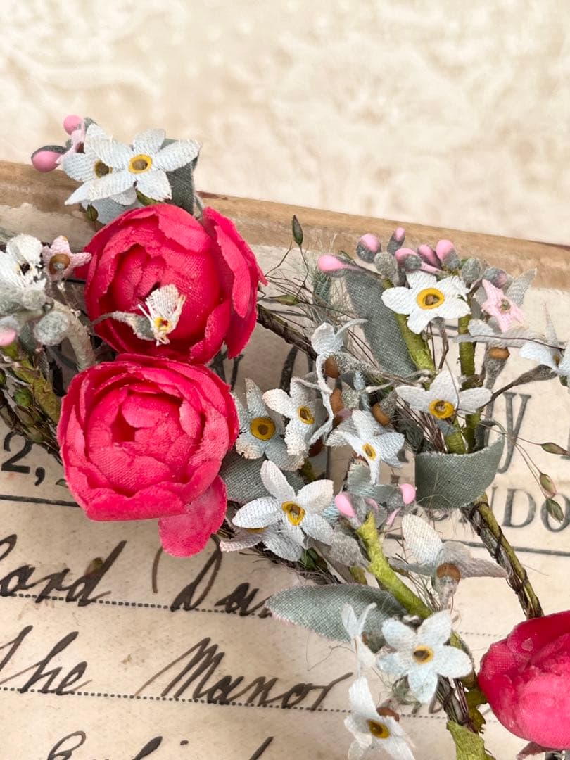 アンティークイギリスウェディング花冠ティアラ布花ガーランド紙箱紙もの