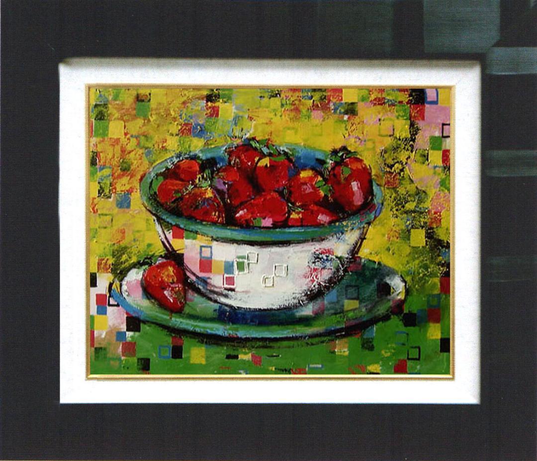 油絵 絵 絵画インテリア 額付(青緑＋金色の枠) uF6-061003 静物果物