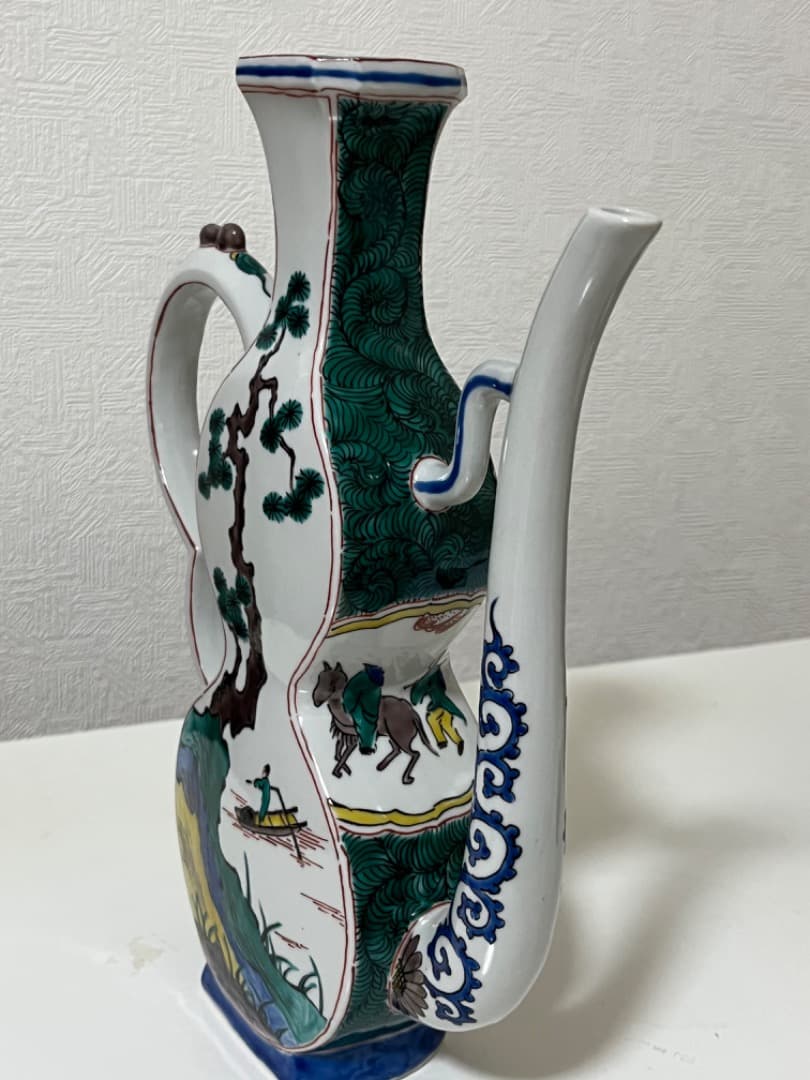 中国美術　唐人　山水　九谷焼　九谷風赤絵飾り水差/1個