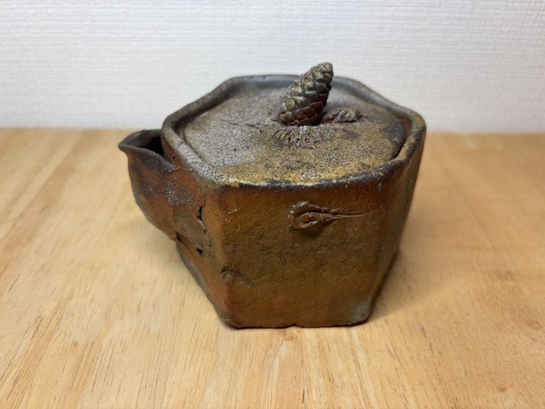 51.備前焼 宝瓶 登り窯 松 まつ マツ 6角 手びねり 急須