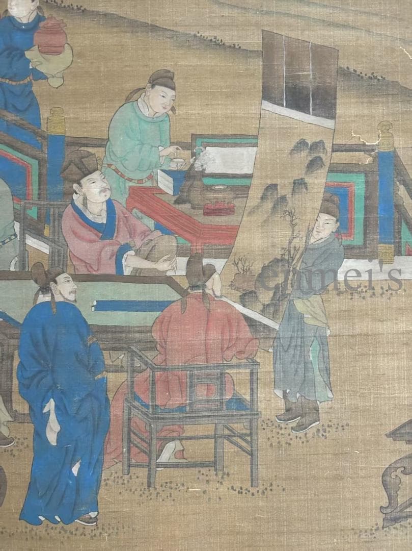 中国古美術 清時代 絹本手描き 劉松年作款 水墨画 人物画 六尺 双軸 古美味