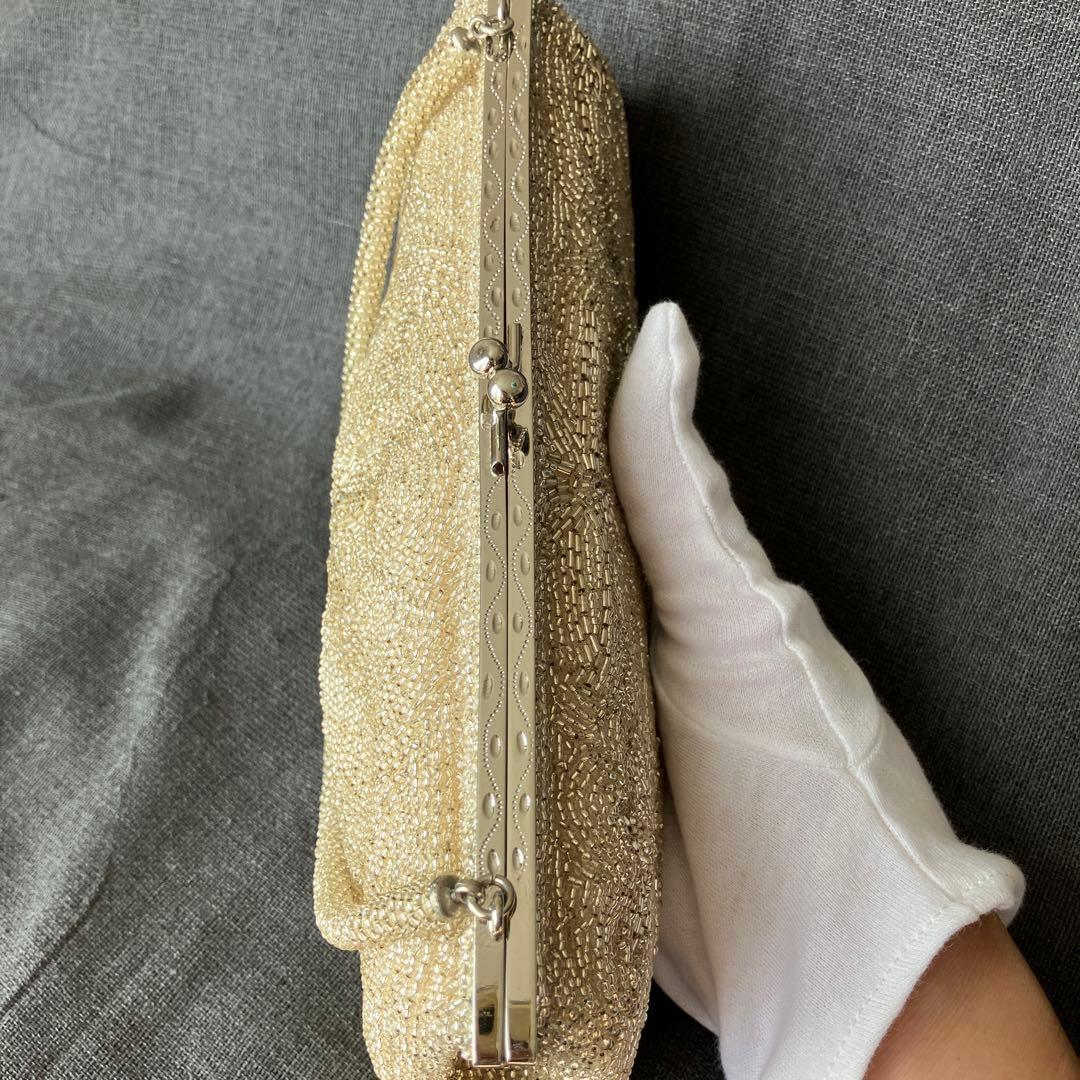 【美品】ヴィンテージ WAKO 銀座和光 高級ビーズ パーティーバッグ シルバー