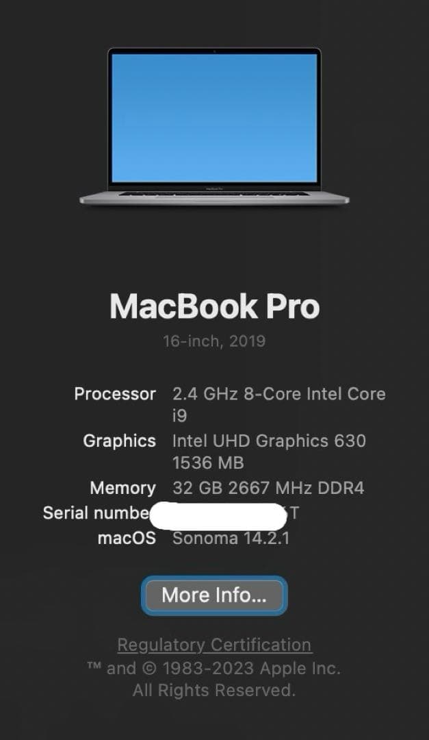 MacBookPro 16インチ 2019年 i9 2.4GHz 32GB