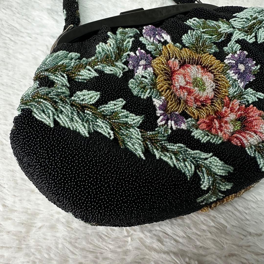 極美品 ビーズバッグ　アンティーク　総ビーズ 和装 花