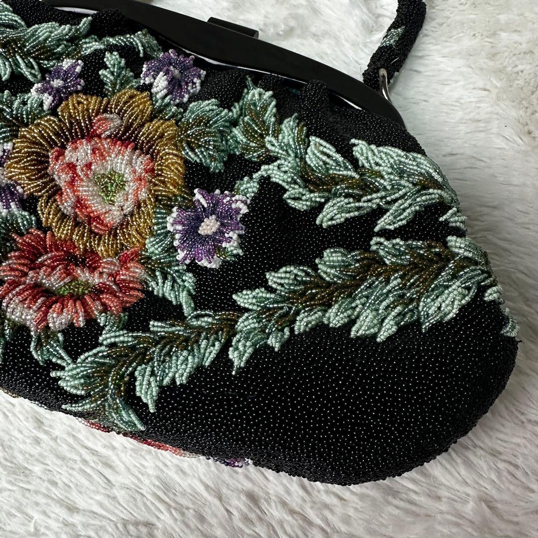 極美品 ビーズバッグ　アンティーク　総ビーズ 和装 花