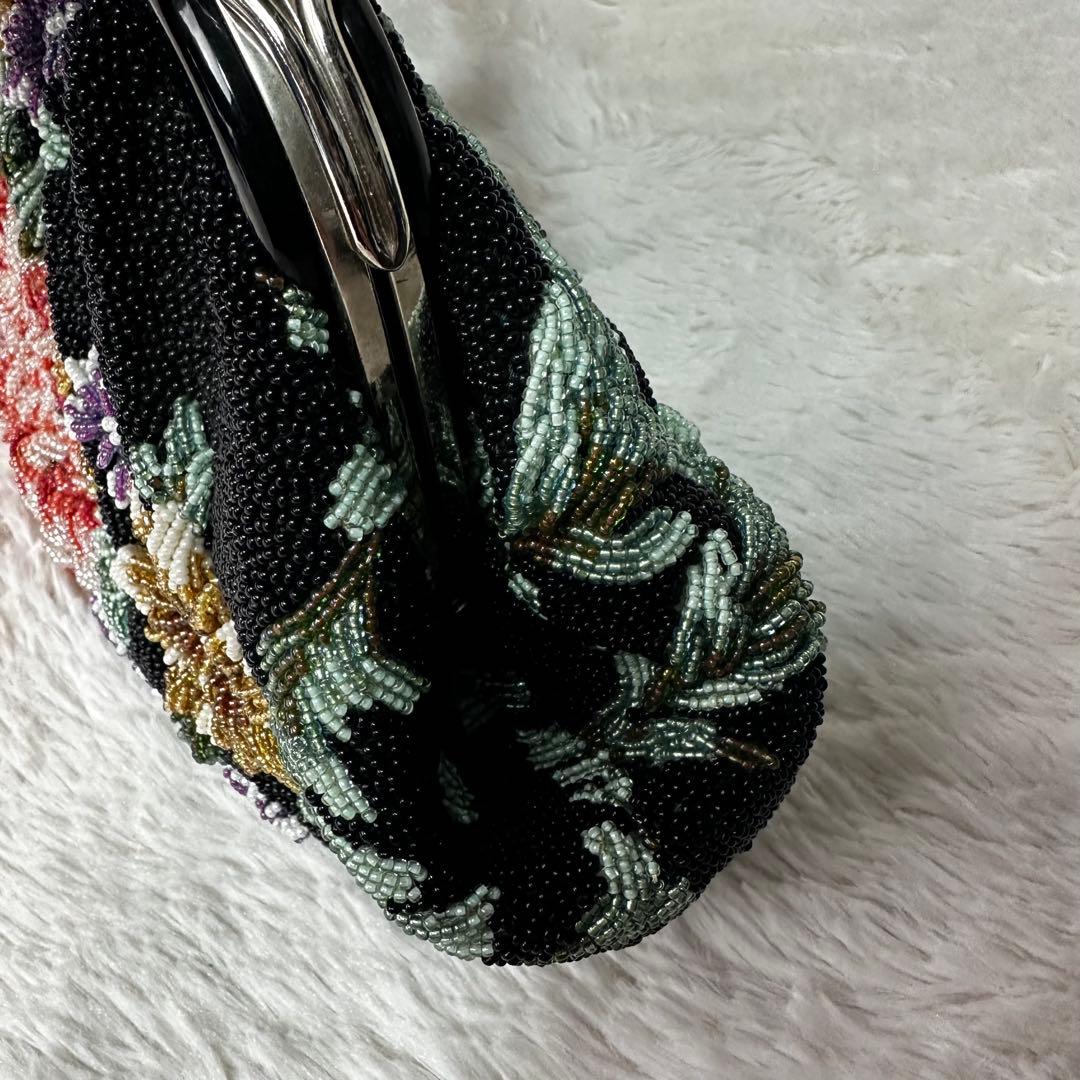 極美品 ビーズバッグ　アンティーク　総ビーズ 和装 花