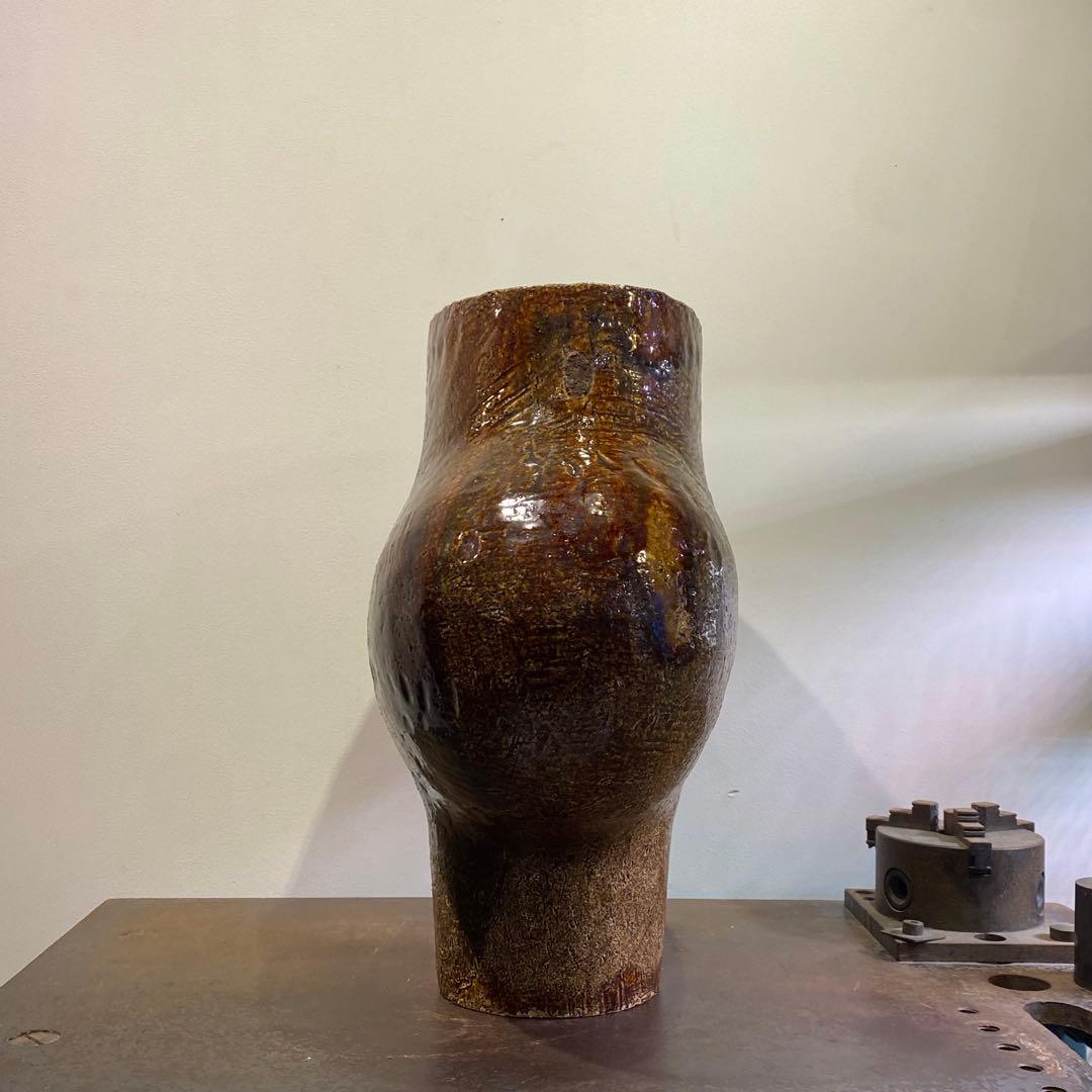 プリミティブでアンバランスな陶器製花器 ビンテージ 古道具