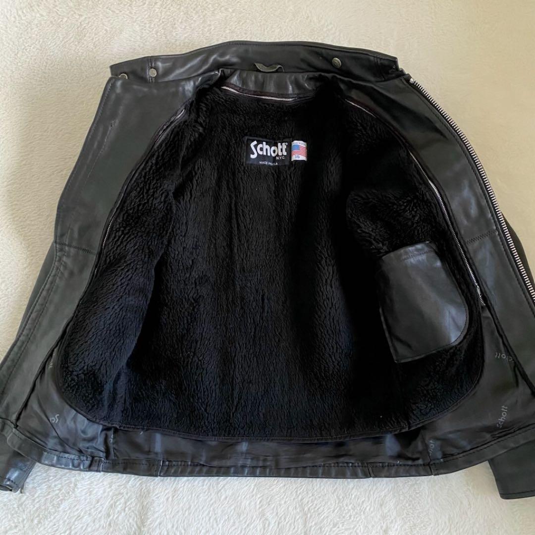 schott ライナー付き　ライダースジャケット　レザー　黒　36 USA製