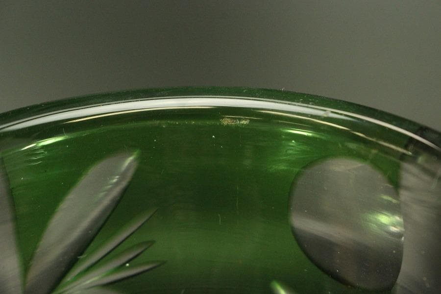 アンティーク 緑色 切子ガラス 花瓶(A962)