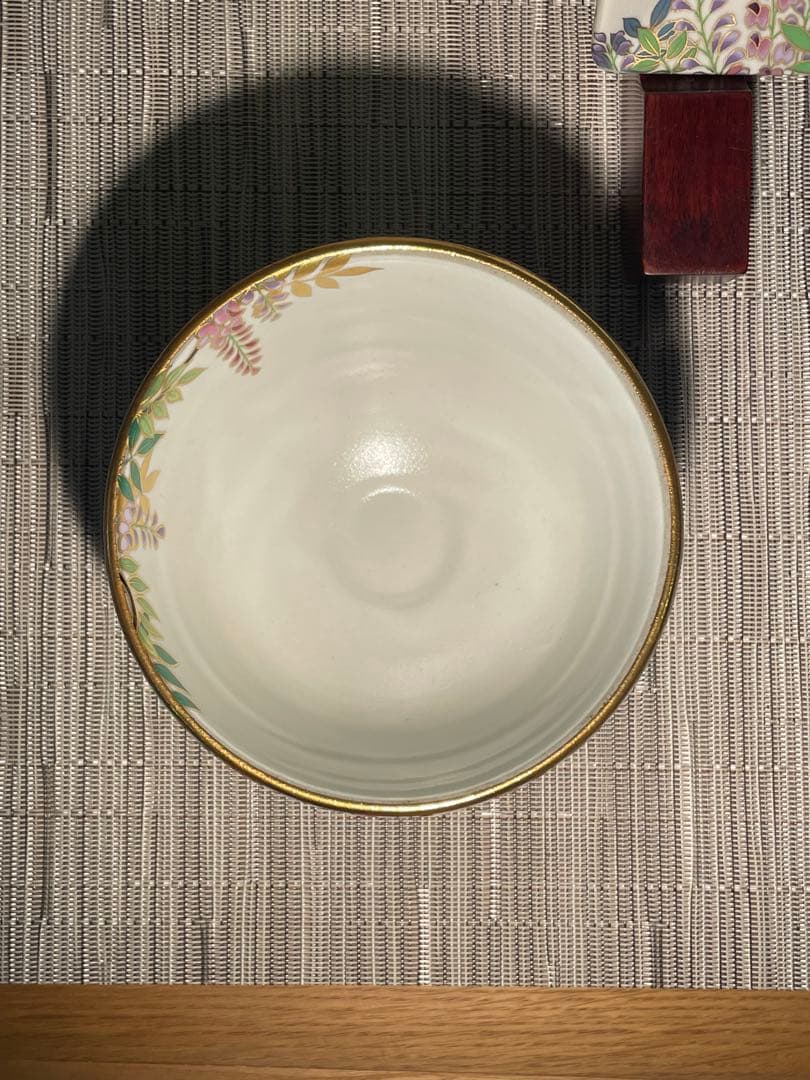 129桑野むつ子 京都 御所の花十二ヶ月【5月 藤の花】抹茶椀・和陶皿 しおり付